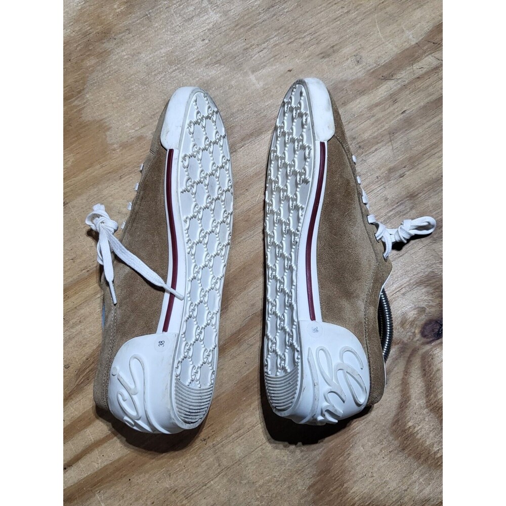 Gucci Brown Leather Suede Trainer with Script Logo Sneaker Lace Adult 7.5 - Picture 7 of 11